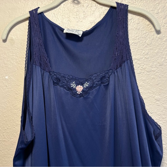 VANITY FAIR Vtg Size Xl Navy Blue Chiffon Nylon Below Knee 90s Y2K - Picture 6 of 8